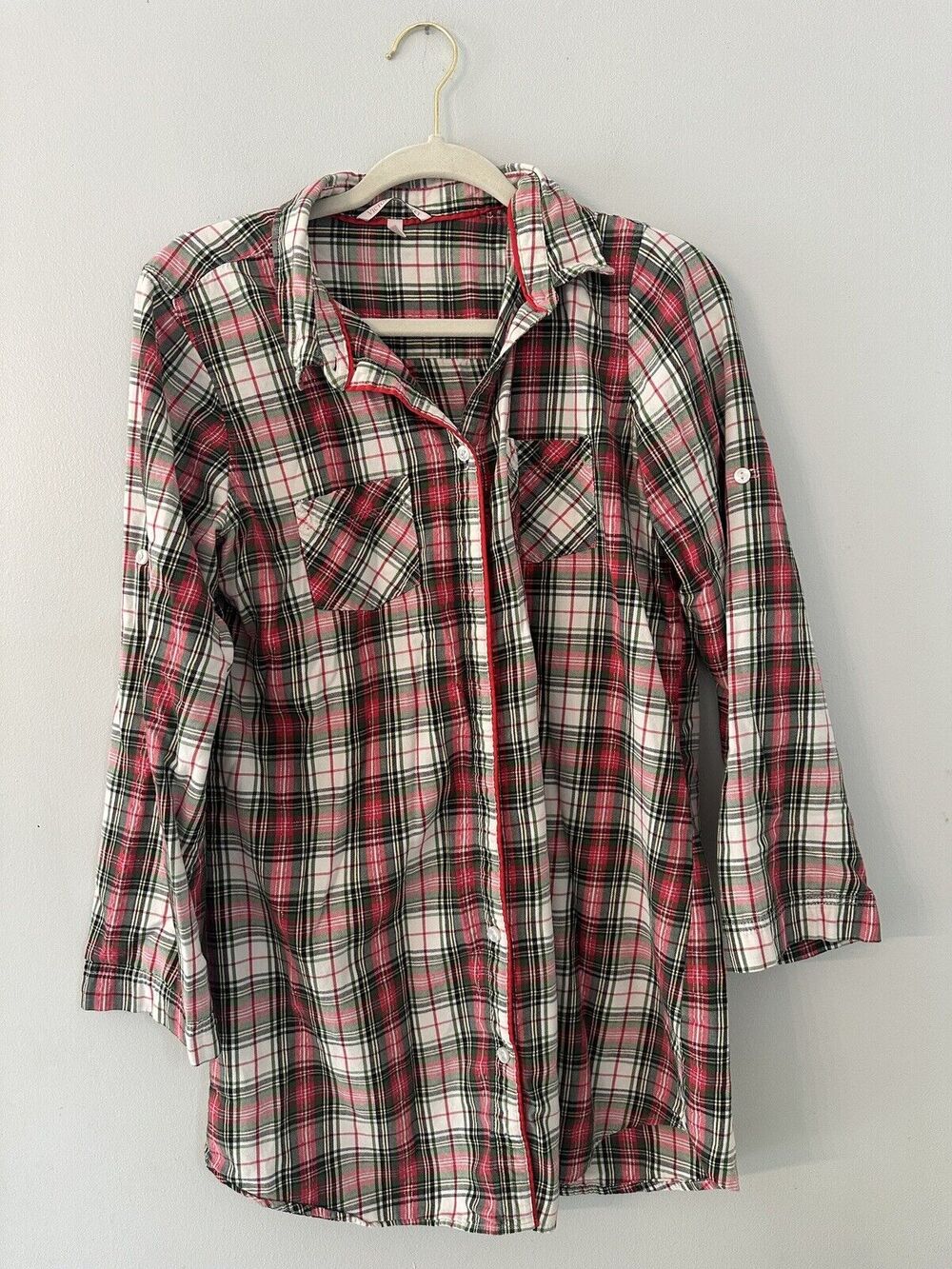 Victoria’s Secret White and Red Plaid Long Sleeve Pajama Top Women’s Sz Medium